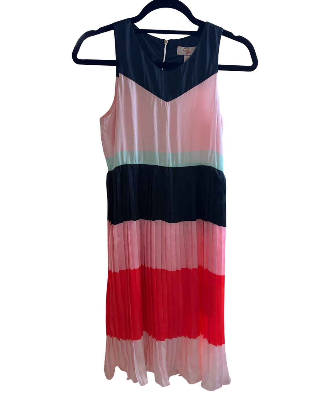 GB girls Sleeveless Colorblock Midi Dress in Pink, Black & Red